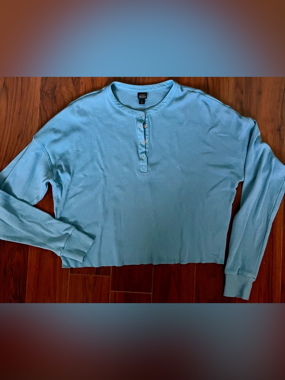 wild fable Sky Blue Cropped Henley Long-Sleeve Top